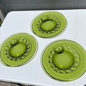 Lot of 3 green glass Indiana style luncheon plates